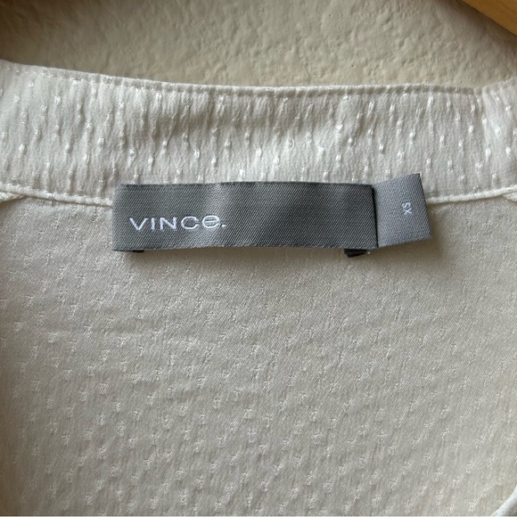 Vince Dot Silk Jacquard Popover Off White Banded Collar Blouse Sz XS - Picture 12 of 16